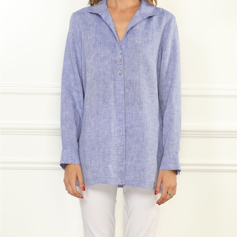NWT Hinson Wu “Beatrice” Button-Down Linen Shirt in Cross Dyed Sz 2
